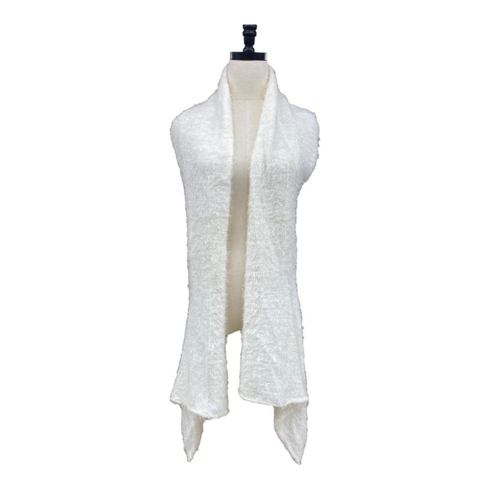 Fuzzy Open Front Duster Cardigan With Crochet Knit Back by Escia Size L